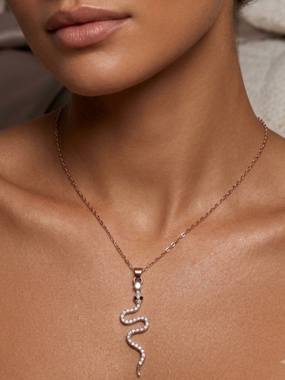 Delicate Gold Snake Pendant Necklace with Crystal Accents